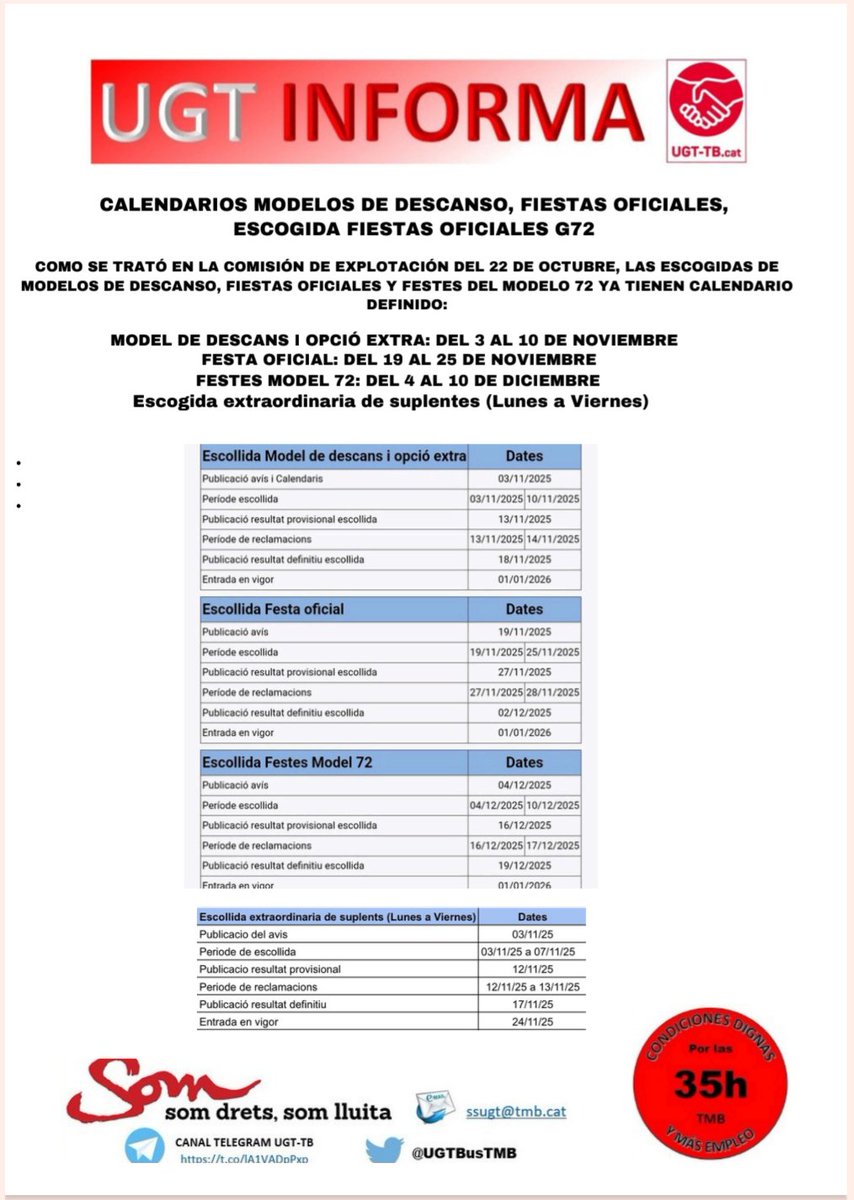 UGT INFORMA
🗓️ Calendarios de escogidas 2026 🗓️
Escogida modelos de descanso
Fiestas oficiales 
F.O G72

Escogida extraordinaria de suplentes (Lunes a Viernes)

<a href="/MIGUELA09831452/">MIGUEL ANGEL TRENADO</a> <a href="/MontorioRoman/">roman montorio</a>