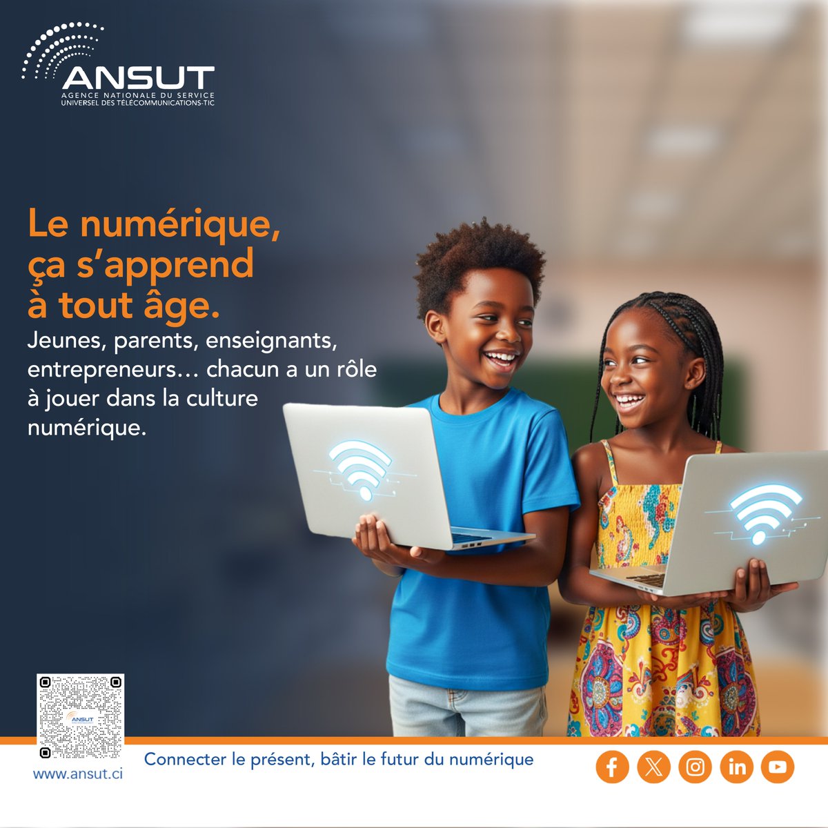 Le numérique est une aventure collective 🌍

Qu’on soit élève, parent, enseignant ou entrepreneur, nous avons tous à apprendre et à transmettre.

À l’ANSUT, nous croyons en un savoir numérique accessible à tous, pour une Côte d’Ivoire toujours plus connectée et compétente.

📌
