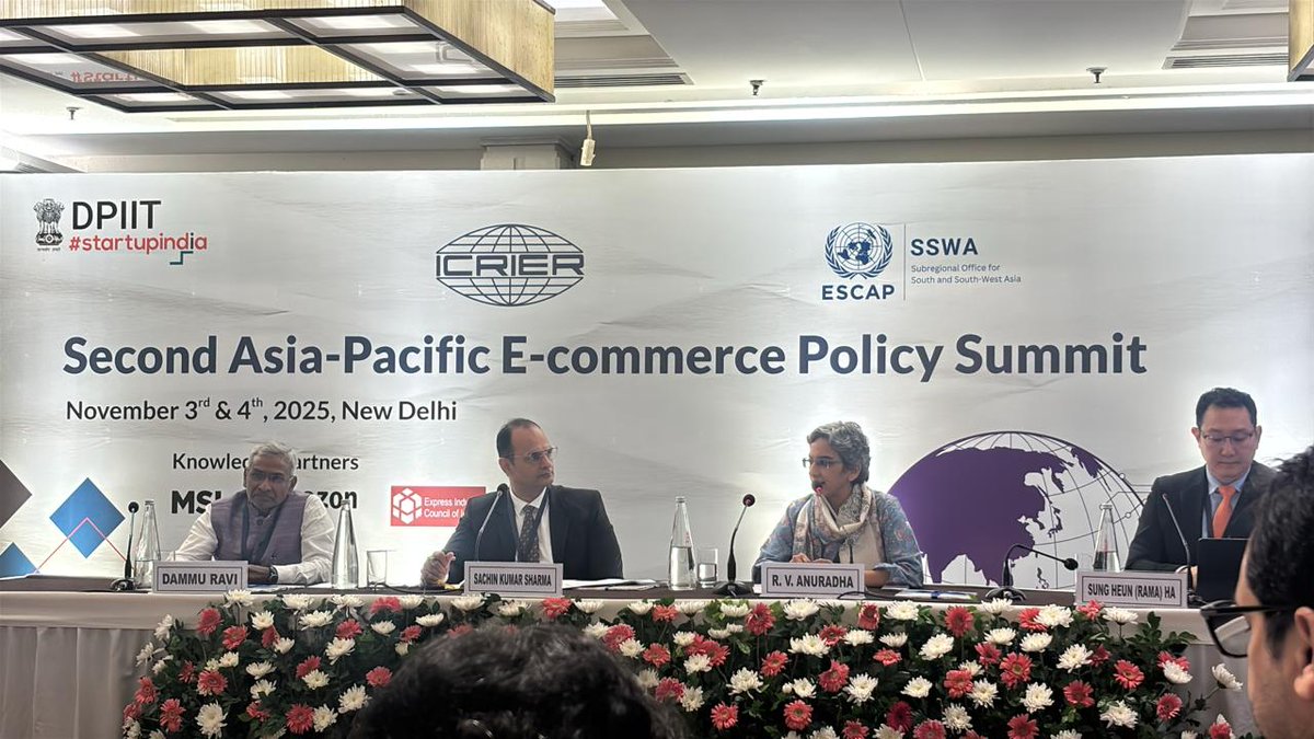 apacpolicy's tweet photo. At the APAC E-commerce Policy Summit, Ms. R. V. Anuradha, Partner, Clarus Law Associates, highlighted how India’s Data Protection Act & new FTAs will shape digital trade, urging balanced policies to protect MSMEs & spur cross-border innovation. #StartUpIndia #APACPolicySummit https://t.co/qi7DjKnvOD