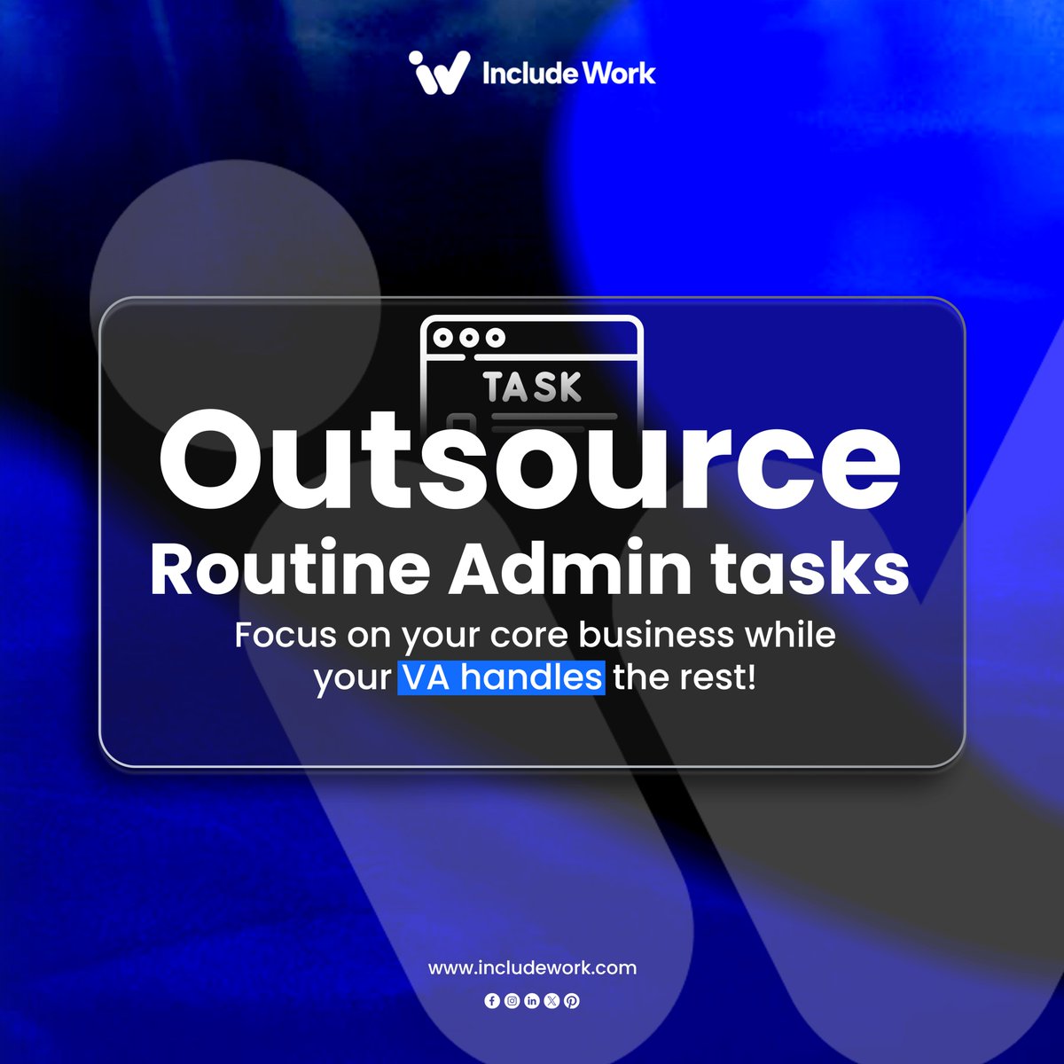 IncludeWork's tweet photo. 🗂️ Outsource admin. Focus on growth.
Your time’s too valuable for routine work let IncludeWork handle the rest.

✅ Email &amp; Calendar
✅ Data Entry
✅ Reporting &amp; Follow-ups

👉 https://t.co/DSStEItDBo
#IncludeWork #VirtualAssistant #SmartWork #AdminSupport #OutsourceSmart https://t.co/0ACXmKqDGT