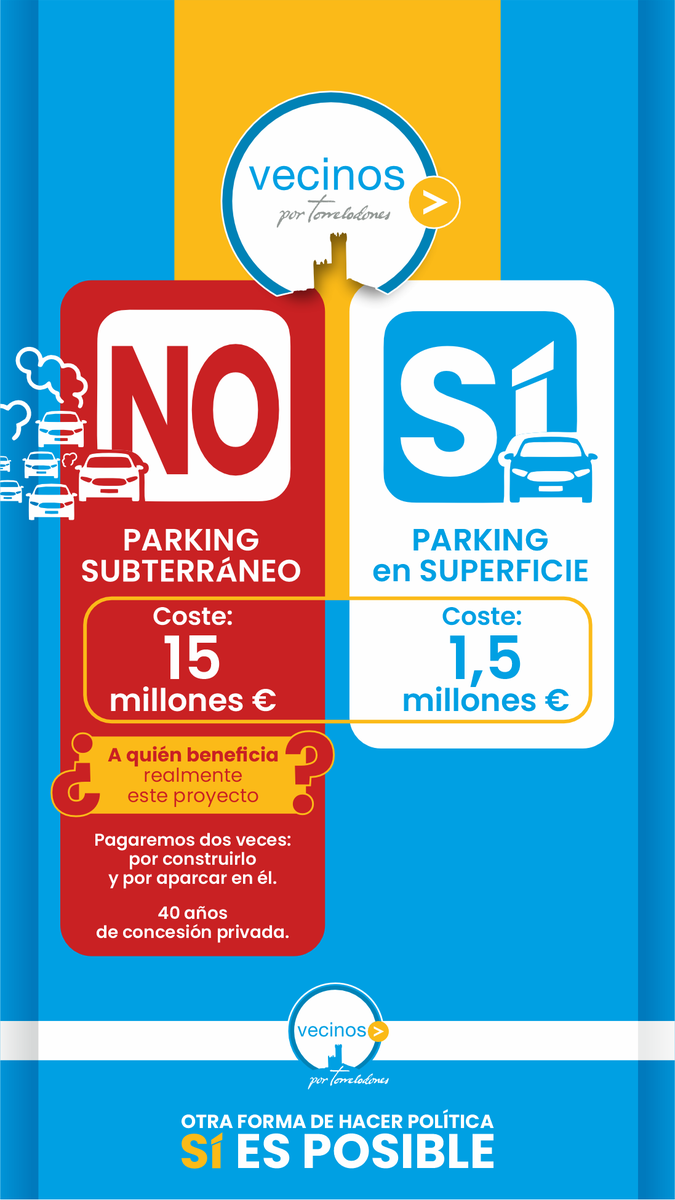 vxtorrelodones's tweet photo. 🚗 En #VecinosPorTorrelodones lo decimos claro:
✅Sí queremos un parking, pero en superficie

❌No al proyecto faraónico del PP en la Calle Real que costará 15 millones y endeudará al municipio por 40 años.

Una alternativa más barata, útil y responsable es posible

#Torrelodones https://t.co/Agh1dW0yJW
