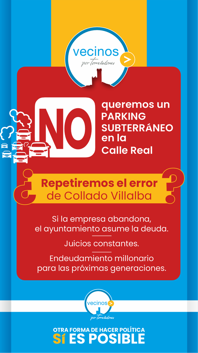 🚗 En #VecinosPorTorrelodones lo decimos claro:
✅Sí queremos un parking, pero en superficie

❌No al proyecto faraónico del PP en la Calle Real que costará 15 millones y endeudará al municipio por 40 años.

Una alternativa más barata, útil y responsable es posible

#Torrelodones