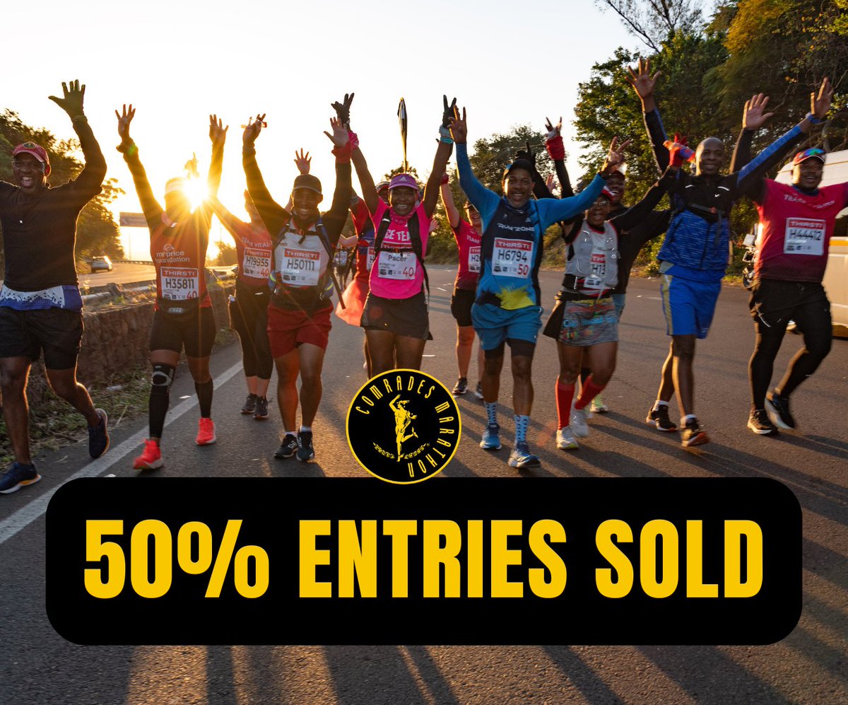 LESS THAN 11,000 SPOTS REMAIN!

We are stunned by the demand—11,000 Comrades Marathon entries have already been secured! That means we are halfway to the 22,000 entry cap.

If you haven't entered the 2026 Up Run yet, DO NOT WAIT!Entries are selling faster than ever before.

➡️