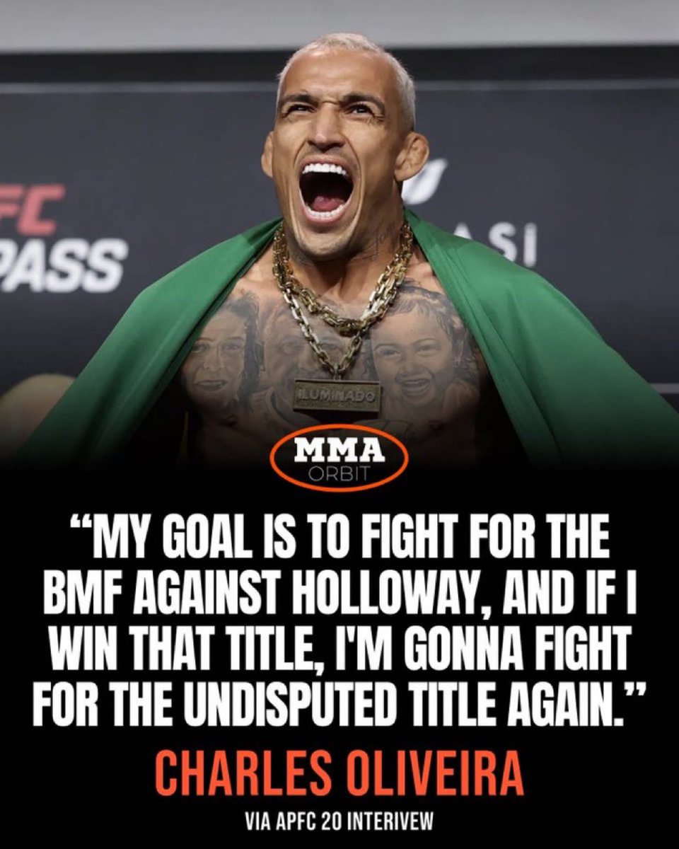 تشارلز اوليفيرا

:" هدفي القتال على لقب BMF ضد ماكس هولوي، وإذا انتصرت سأقاتل على لقب الوزن الخفيف."