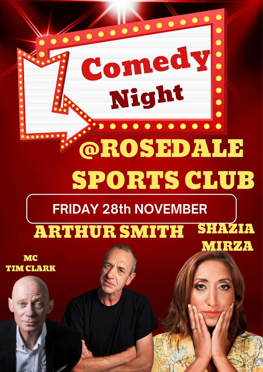 SourceOfHumour's tweet image. See @ArfurSmith , Shazia Mirza and Tim Clark in #Cheshunt on 28th November at Rosedale Sports Club.

🎟️- allevents.in/cheshunt/10000…

#comedy #comedynight #walthamcross