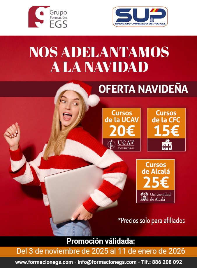 Sup_Policia's tweet image. 🎁Promoción de Navidad 🎄
Cursos online #GrupoEGS desde 1⃣5⃣ euros
Sólo para afiliadas y afiliados a @Sup_Policia
Del 3-11-2025 al 11-01-2026
#SUPLíderEnFormación
Más de 100 cursos 👩‍💻online
Seguridad, justicia, educación, sanidad
Aprovecha esta oferta ⤵️
f.mtr.cool/phlyjrtijt