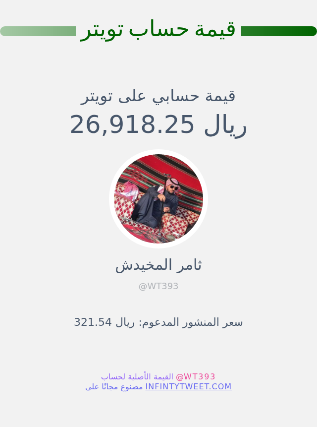 WT393's tweet photo. قيمة حسابي على تويتر هي: ٢٦٬٩١٨٫٢٥ ريال 

⬅️ https://t.co/J5IgjEUwTH https://t.co/4WAghyhLPe