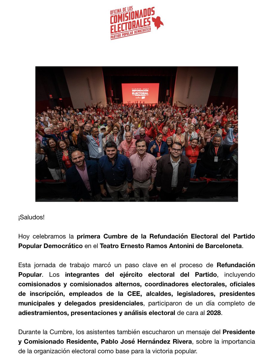 JuanEugenioHM's tweet photo. ¡Unete al equipo electoral popular! Vamos a ganar  #CumbreRefundaciónElectoral @CElectoralesPPD https://t.co/pwC272NQ5H