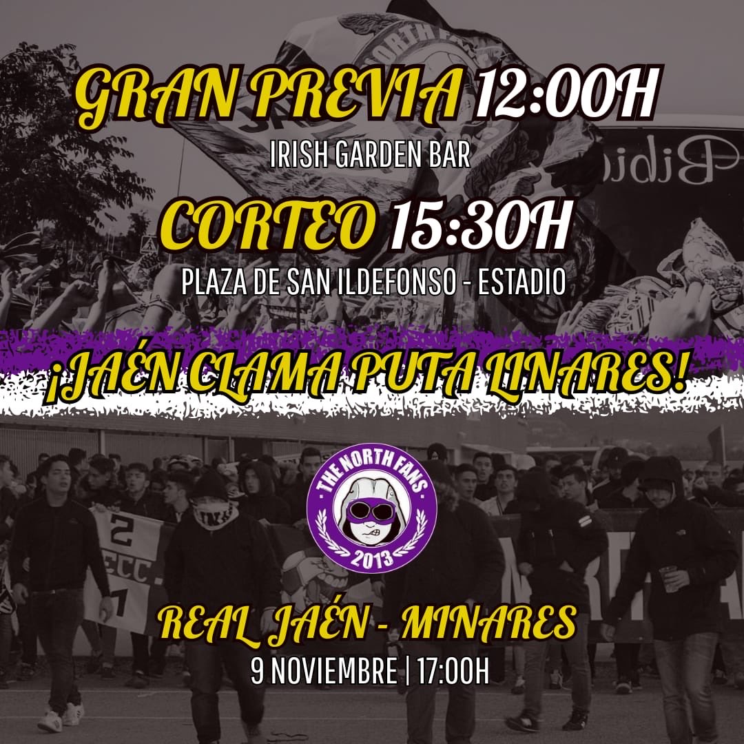 -  𝗣𝗥𝗘𝗩𝗜𝗔 𝗗𝗘𝗥𝗕𝗜  - 📣

Desde The North Fans convocamos a toda la afición a realizar la previa en los bares de San Ildefonso y meter el primer gol desde el Corteo.

¡𝐀𝐅𝐈𝐂𝐈𝐎́𝐍, 𝐄𝐋 𝐃𝐄𝐑𝐁𝐈 𝐋𝐎 𝐆𝐀𝐍𝐀𝐌𝐎𝐒 𝐓𝐎𝐃𝐎𝐒 𝐉𝐔𝐍𝐓𝐎𝐒ⵑ 🟣⚪
