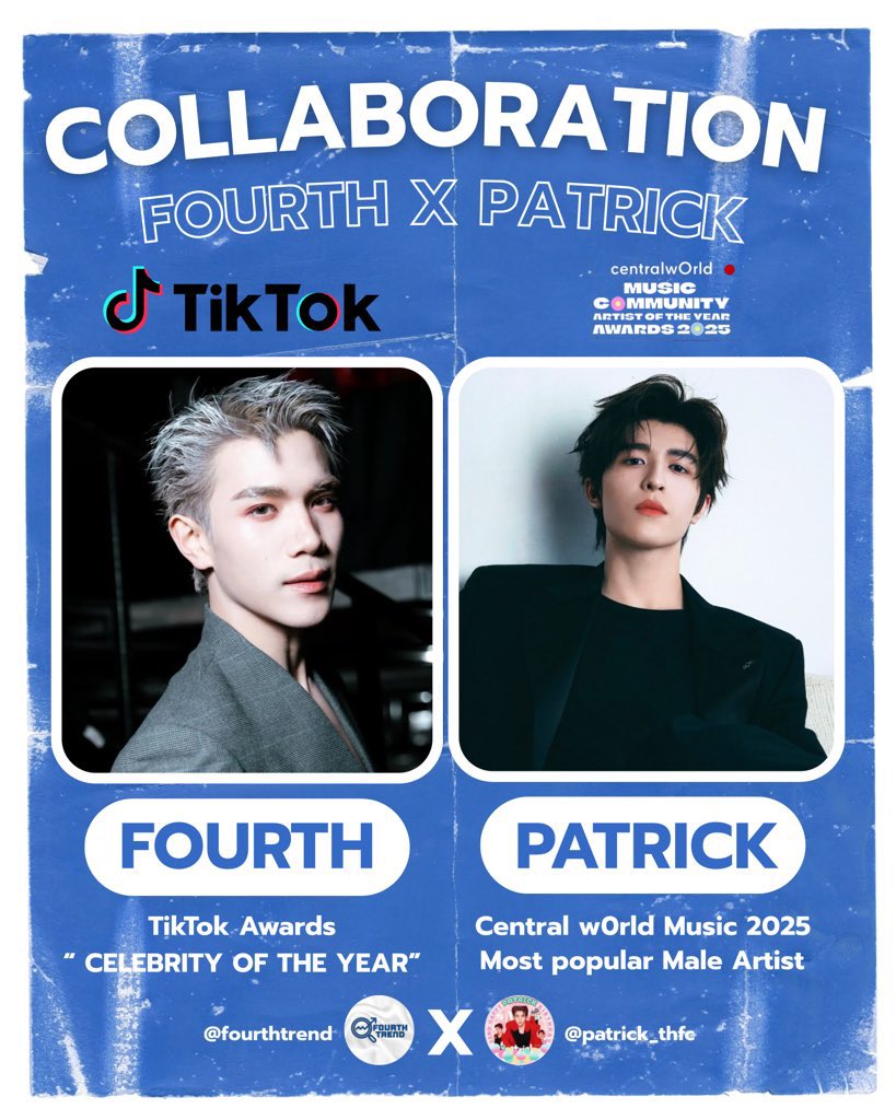 patrick_thfc's tweet image. ✨️ Voting Collaboration for “Nattawat”
@patrick_thfc x @Fourthtrend

🗓️วันนี้ - 5 พ.ย.
ส่งการบ้าน #VoteForPatrick #VoteForFourth

☑️ โหวต #แพทริค รายการ #CTWMusicCommunity รางวัล “The Most Popular Male Artist”
🖇️ lnk.bio/votepatrick

☑️ โหวต nattawatji (Fouth) 
รายการ…