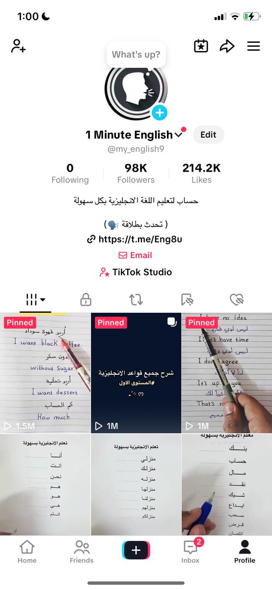 لو تبغى تحسين لغتك او البدء في التعلم من الصفر فقط تابع هذا الحساب بمنصة التيك توك 📌
 
tiktok.com/@my_english9?_…