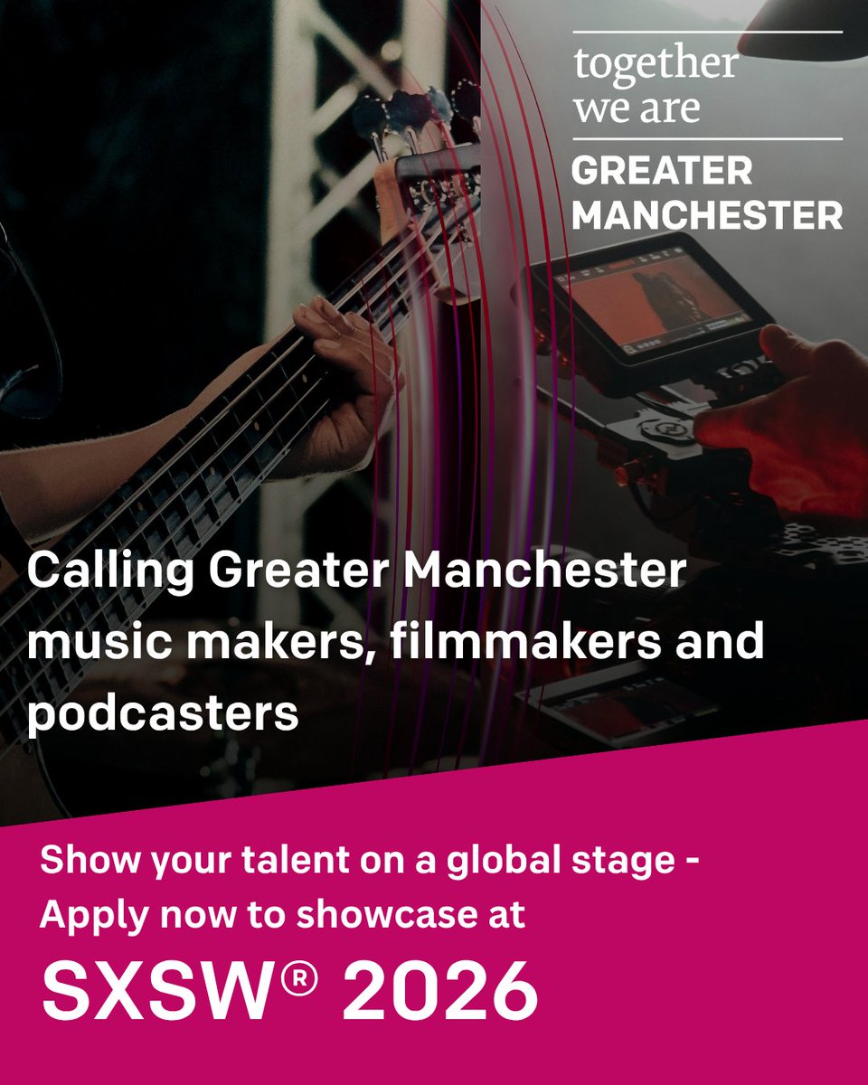Application deadline extended! We are looking for one music artist and one filmmaker or podcaster to join the GM delegation at SXSW Austin, March 2026 — funded opportunity with promotional support, industry introductions and travel assistance. Applicants must be based in Greater