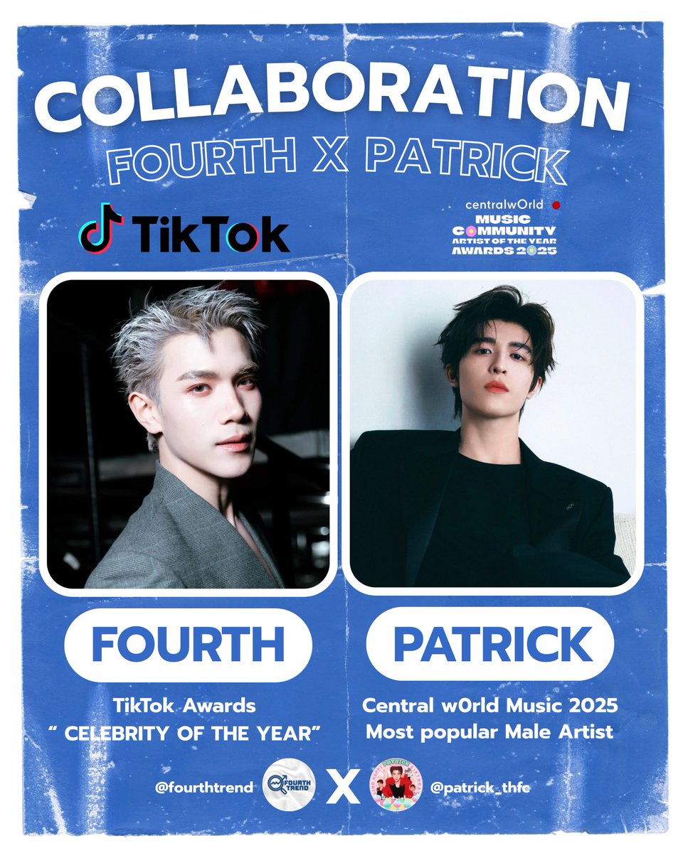 Fourthtrend's tweet image. ✨️ Voting Collaboration for “Nattawat”
@Fourthtrend x @patrick_thfc

🗓️วันนี้ - 5 พ.ย.
ส่งการบ้าน #VoteForFourth #VoteForPatrick

☑️ โหวต nattawatji (Fouth) 
รายการ TikTok Awards TH สาขา Celebrity Creator of the Year  
🖇️activity.tiktok.com/magic/eco/runt…

☑️ โหวตแพทริครายการ…