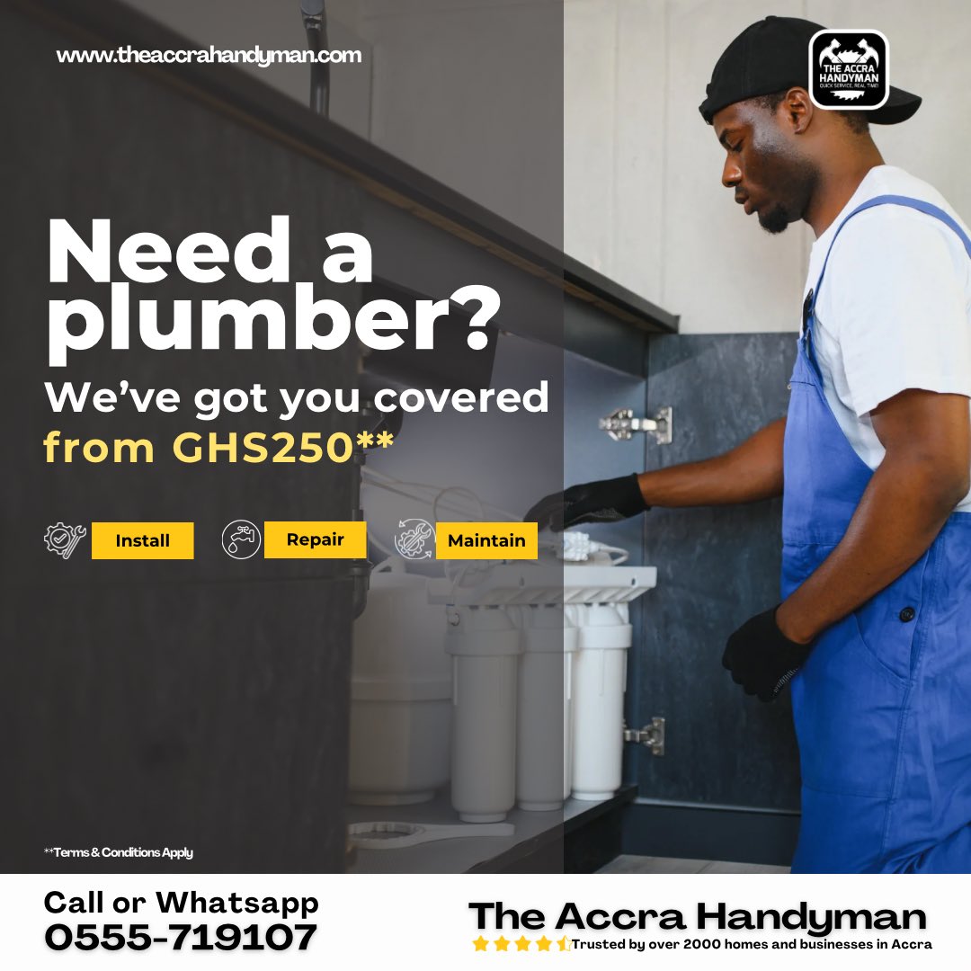 accrahandyman's tweet photo. Because your home deserves better than “I know a guy.” 😉

Get a certified plumber from The Accra Handyman —
starting from GHS250.

📞 Call or WhatsApp 0555-719107 https://t.co/TkTv6jQ1Bp