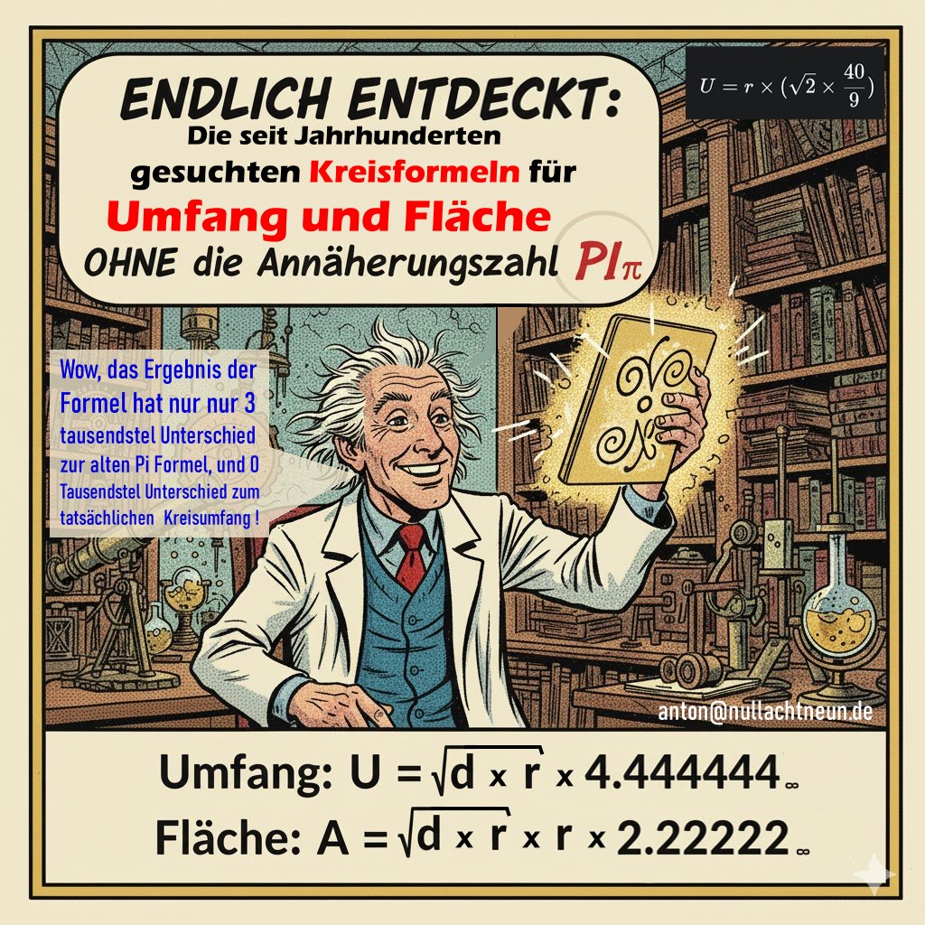 XselbstDenker's tweet photo. @MixeDKD #matheformel #durchmesser #umfang #kreis #radius #kreiszahl #kreisformel #pi #dreikommavierzehn #echteformel #endlichentdeckt #mkathematik #rätsel #jahrhundertealt #babylonier #pythagoras https://t.co/SbY0G5HkED