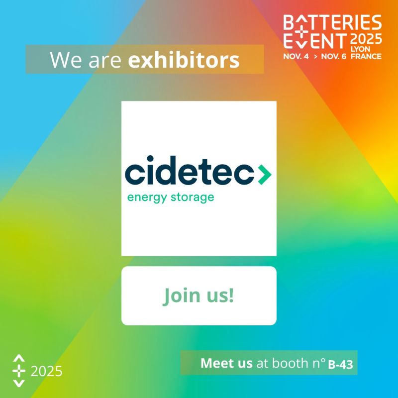 📅 This week we’ll be at <a href="/BatteriesEvent/">Batteries Event 2024</a>, taking place from 4 to 6 November in Lyon, France.

☀️🔋Once again, #CidetecEnergyStorage will be exhibiting at one of the key events in the battery industry.

👋 See you in Lyon!

 #GreenFuture #CIDETEC #BatteriesEvent #PROTEO