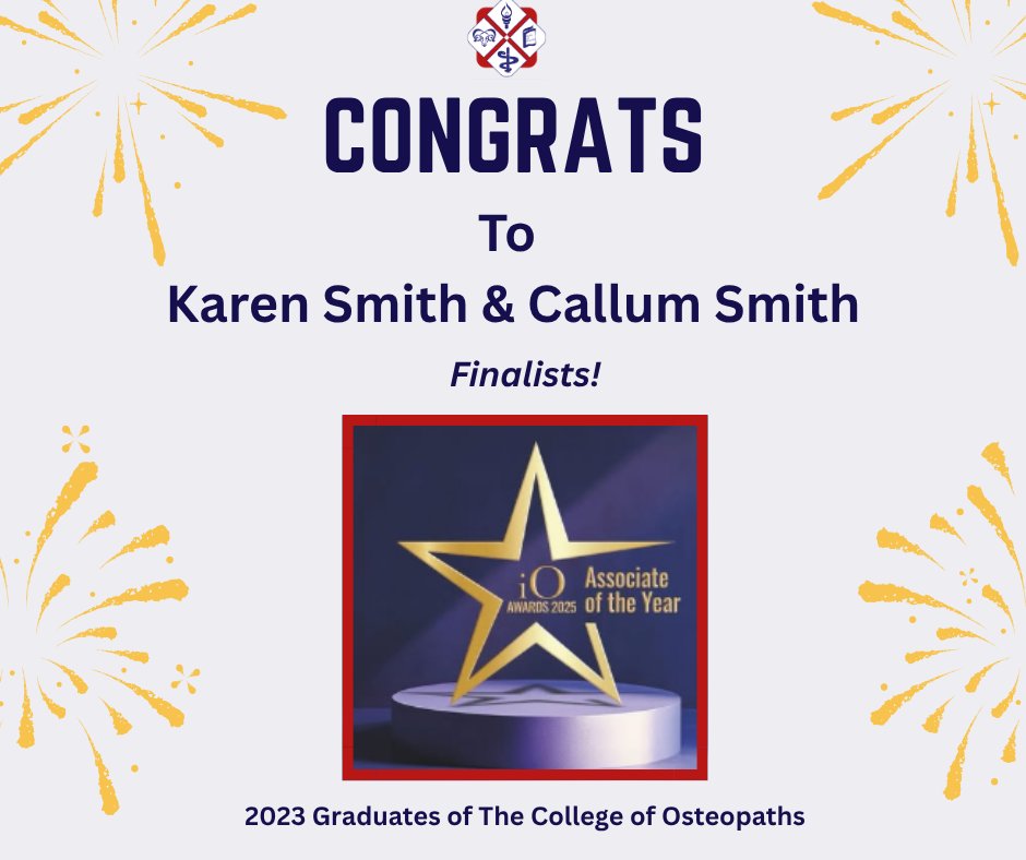 Congrats to Karen and Callum on being announced as finalists for The Institute of Osteopathy Awards 2025. Our fingers are crossed for them for the Awards Event on 22 Nov.  We could not be more proud!

Check out all the brilliant nominations here >> iosteopathy.org/io-awards-2025/