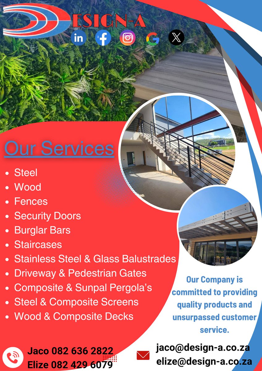 DesignAPretoria's tweet image. We Design, Manufacture and Install - Steel, Stainless Steel &amp;amp; Glass Balustrades, Driveway Gates, Fences, Security Doors, Burglar Bars, Decks and much more...