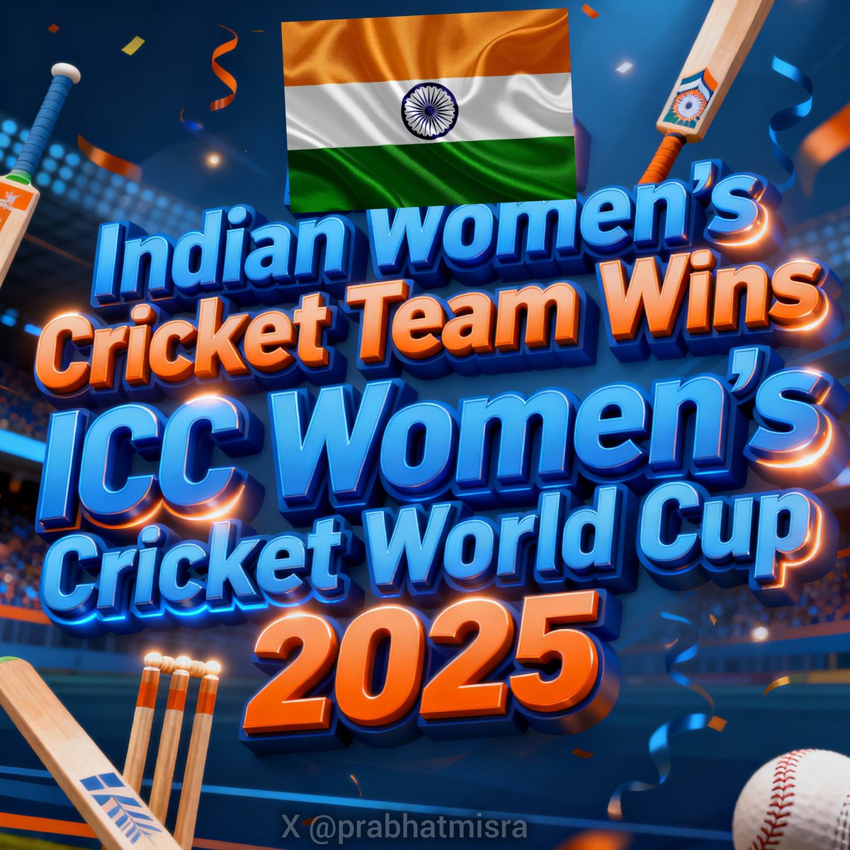 prabhatmisra's tweet image. #NeverStop! 🏏🏃‍♀️

The winning journey has begun, and this is just the start!👸

Congratulations to the Indian Women's Cricket Team on your historic World Cup victory! 🏆🇮🇳 

You've made the nation proud and inspired millions.💐

The entire nation celebrates this monumental