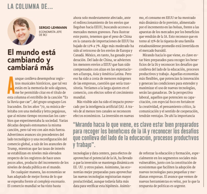 DFinanciero's tweet photo. 💬 #OpinionDF | El mundo está cambiando y cambiará más- @serlehm Economista jefe de BCI
https://t.co/zXGWNIaUy1 https://t.co/bYFKwiBNSj