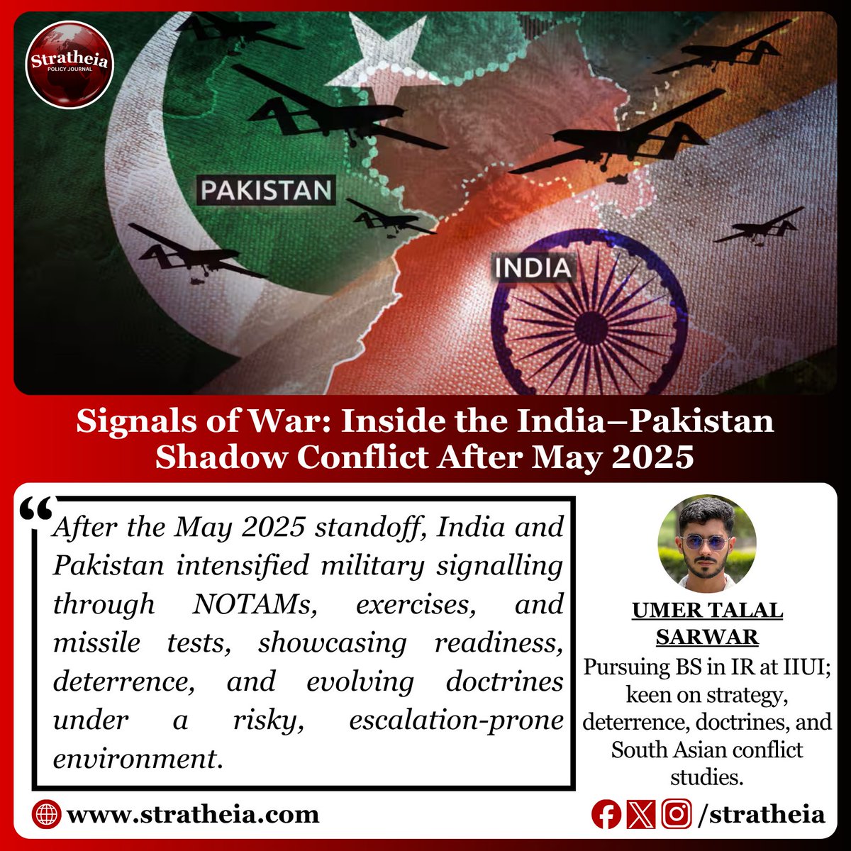 stratheia's tweet image. After the May 2025 standoff, India and Pakistan have entered a phase of calibrated coercion—showing strength through NOTAMs, missile tests, and tri-service drills without crossing redlines.
#StrategicStability #SouthAsiaSecurity #MilitaryPosture 
Read Full Article:…