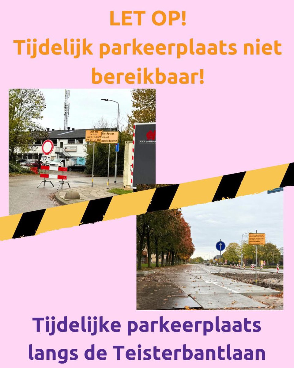 Kom je met de auto naar het ECT? Dan heb je meer tijd nodig om ons te bereiken. Door werkzaamheden is onze parkeerplaats tot 24 december niet bereikbaar. Je kunt (tijdelijk) parkeren langs de Teisterbantlaan.

#tiel #ect #ecttiel #parkeren #werkzaamheden