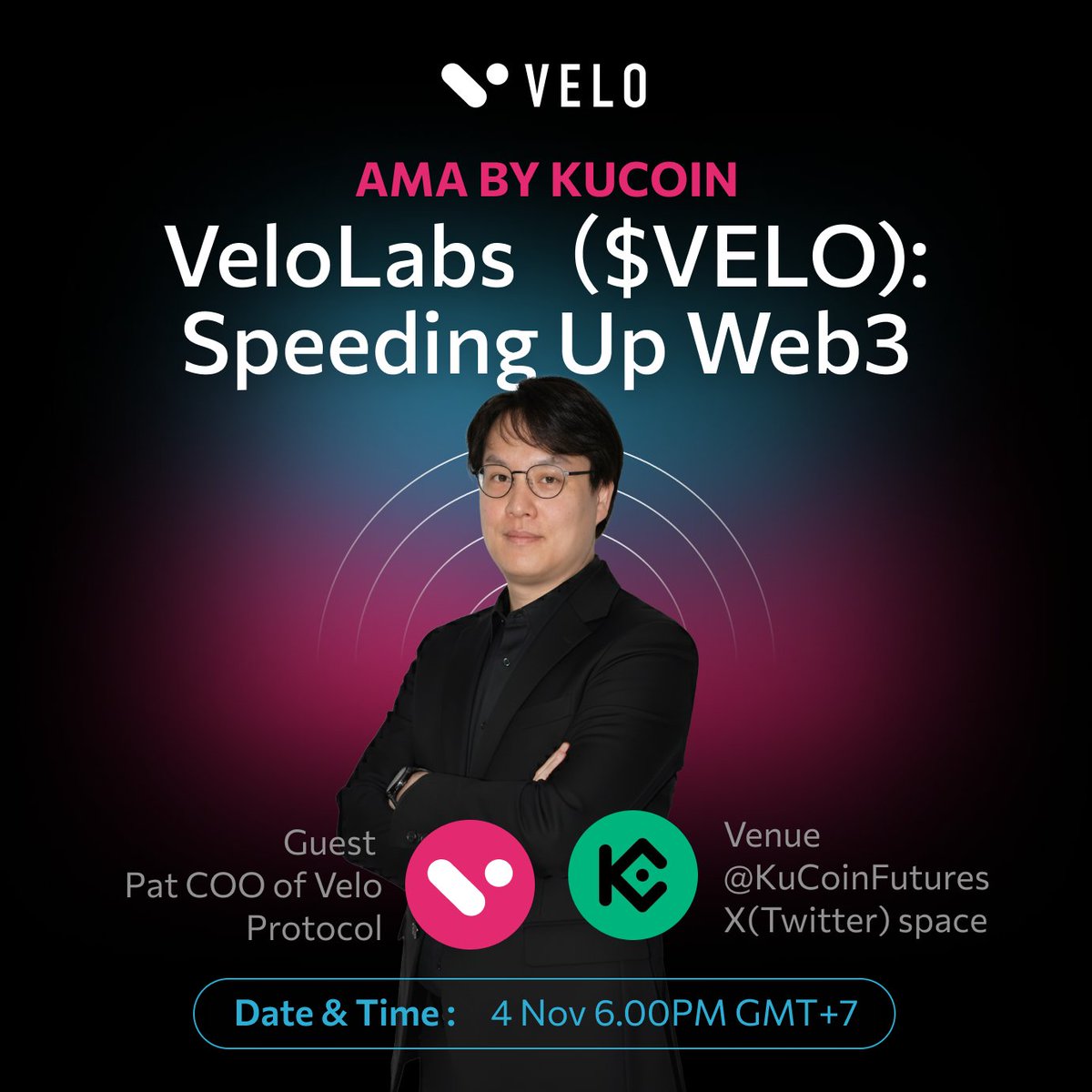 veloprotocol's tweet image. 🎙️ Save the date, Velorians!

Pat, COO of Velo, will be joining @KuCoinFutures for an exciting AMA session “Velo Labs ($VELO): Speeding Up Web3”

📅 Date: November 4, 2025
⏰ Time: 10:00 AM (UTC)
🔗 Space: x.com/i/spaces/1YpKk…

Discover how Velo is powering the next wave of…