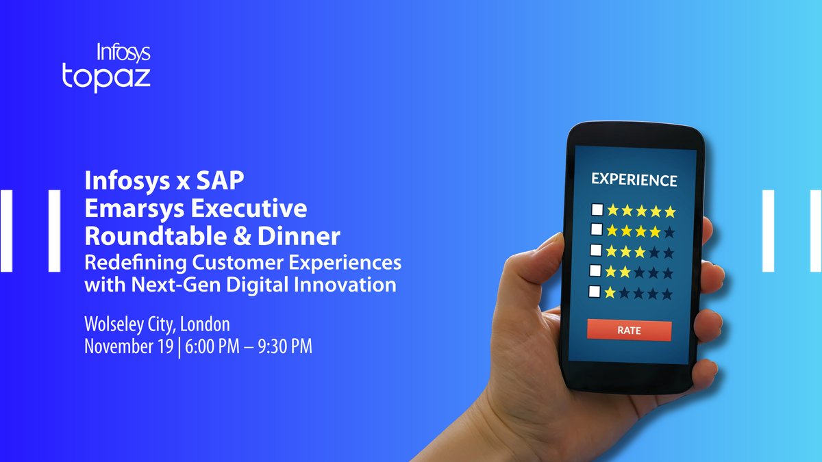 InfosysEvents's tweet image. Next-gen digital innovation is redefining #CustomerExperience. Be part of the conversation in London! bit.ly/3WAZ73K

#InfosysTopaz #InfySAPservices #DigitalInnovation #CRM #MarTech #ExecutiveRoundtable