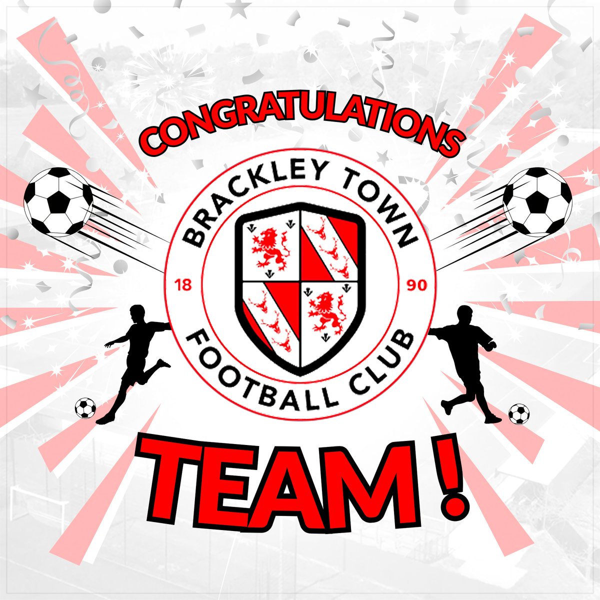brackleycouncil's tweet photo. ⚽️ 𝗕𝗿𝗮𝗰𝗸𝗹𝗲𝘆 𝗧𝗼𝘄𝗻 𝗙𝗖 𝗩𝗶𝗰𝘁𝗼𝗿𝘆 ⚽️

_

Congratulations to Brackley Town FC for their fantastic win against Notts County on Saturday, what a game!

Good luck in this evening’s draw for the next round of the FA Cup! 🤞 https://t.co/p4ppE8JND1