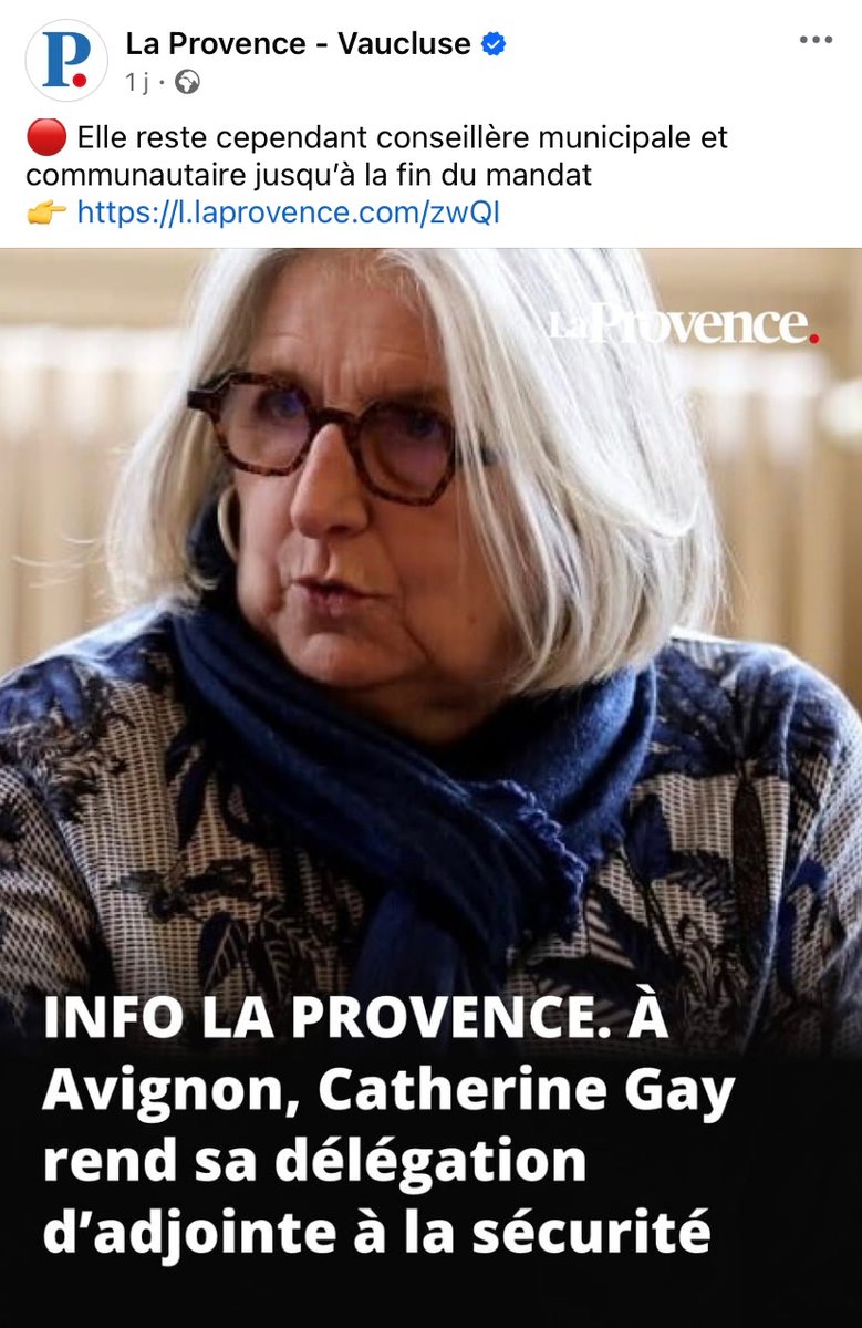 🔴Nous avons appris ce week-end que l’adjointe à la sécurité d’Avignon avait rendu sa délégation.

👉Empêchée par le cabinet, elle dit «ne pas pouvoir exercer sereinement les missions attachées à sa délégation.»

‼️Alors que la Cité des Papes a plus que jamais besoin de fermeté!