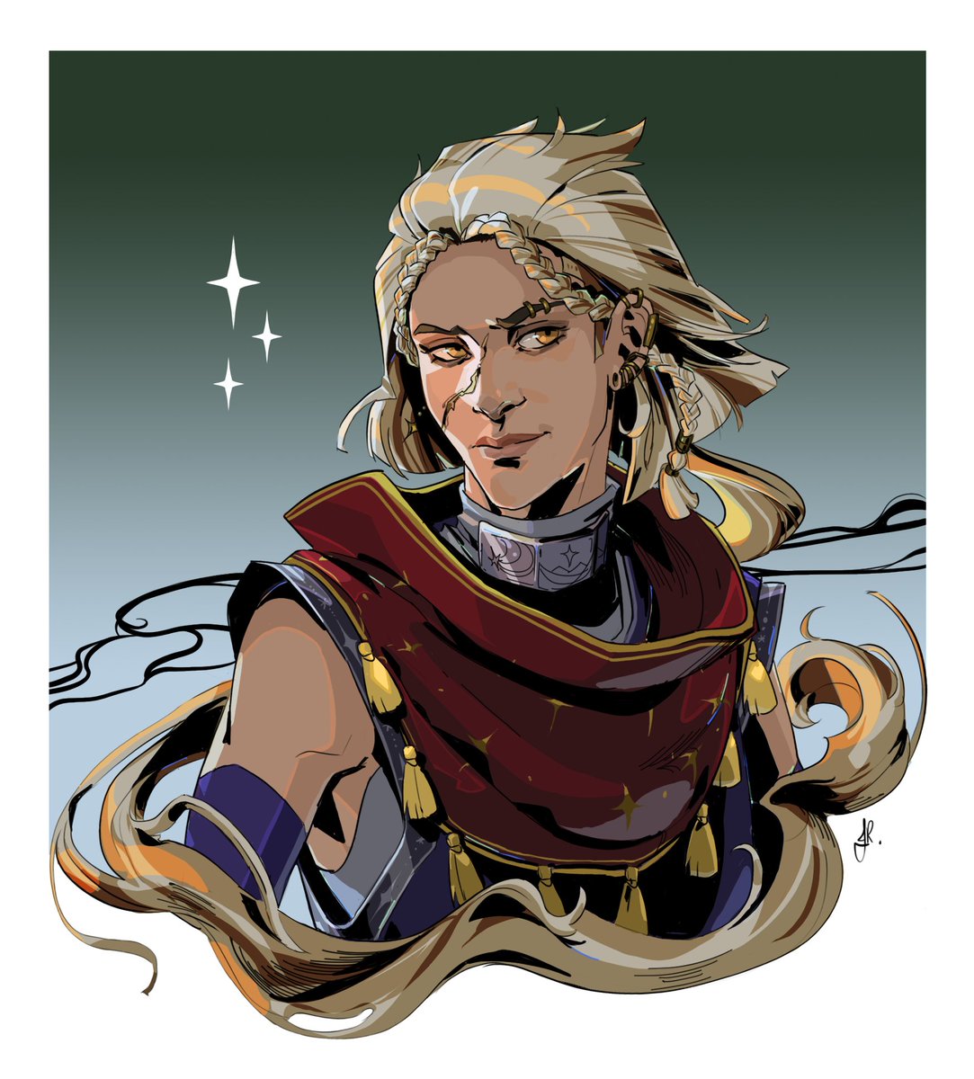 Commission of a starry-eyed explorer with really cool hair, belonging to @/aux.cosplays on Insta ✨💫

#dndart #dnd #dndoc #Commission