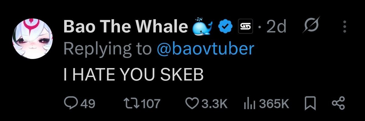 La plataforma SKEB (el Vgen Japonés) que Bao dijo que ODIABA 

Le retruco con  "Los clientes no pueden restringir a los artistas de publicar sus obras por ninguna razón.
Este aviso se muestra 4 veces antes de enviar su primera solicitud"

Bao, borro los Twetts anteriores