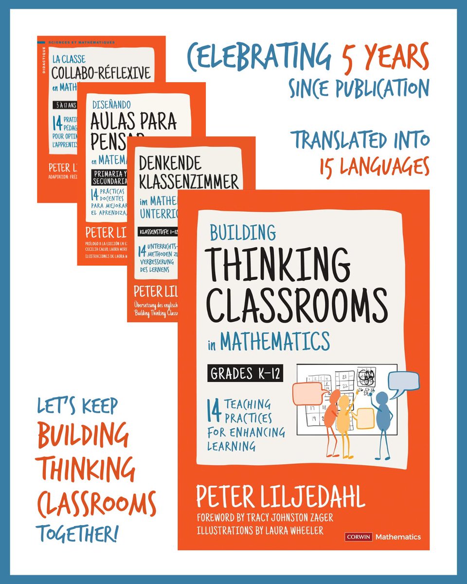 BTCthinks's tweet image. Celebrating 5 yrs since Building Thinking Classrooms in Mathematics, Grades K-12 was published!

🌍 The book has sparked a movement, been translated into 15 languages &amp;amp; inspired classrooms everywhere.

Here’s to curious minds, thinking deeply and bravely!

#btcthinks #iteachmath