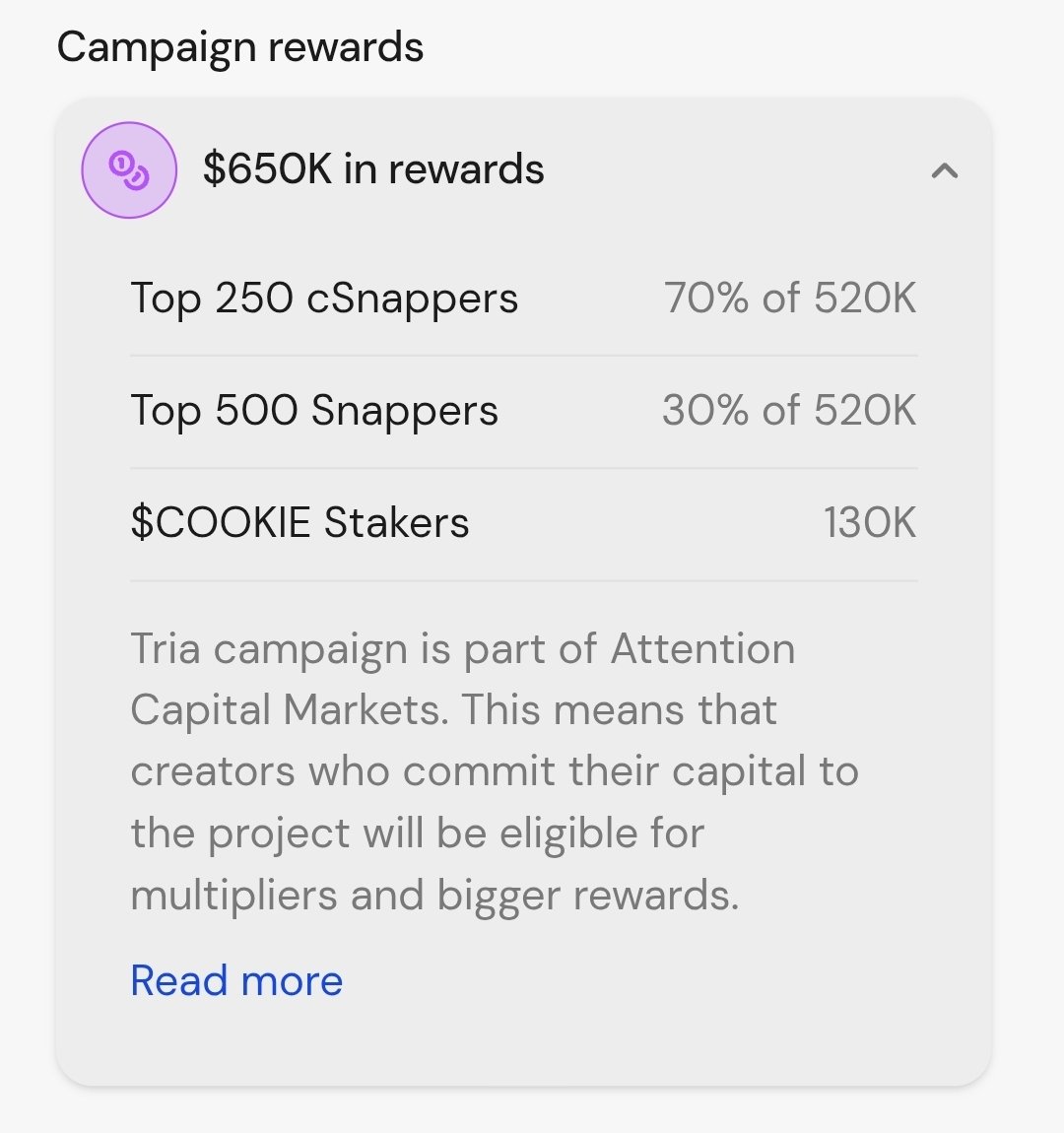 Cookiedotfun snappers reward for users posting about <a href="/useTria/">Tria</a> is looking  juicy.

They we be rewarding top snappers with $520k worth of token reward and 70% of the reward goes to top 250 snappers, while 30% goes to top 500 snappers

Hope you're active?