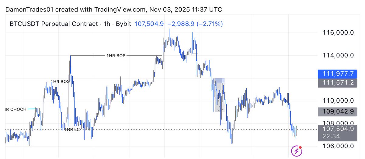 Damon_Trades's tweet image. If we see lower prices (106k ish) 

I’ll be bidding for even lower prices with $BTC shorts

Perhaps the 101k price we saw 2wks ago wasn’t a flash dump but a preamble.