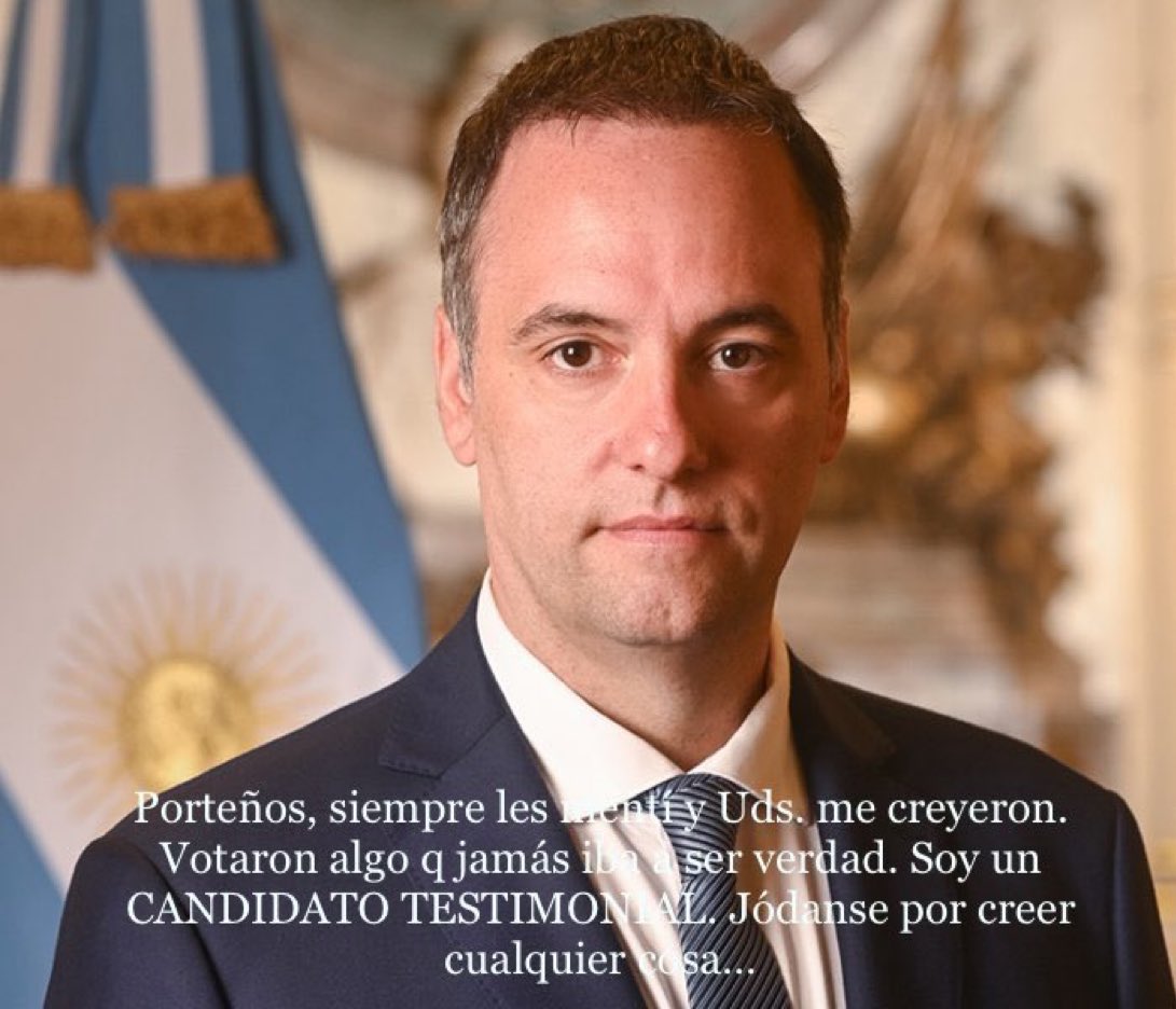 Al final <a href="/madorni/">Manuel Adorni</a> terminaste siendo mucho peor que Cerruti
Tu ambición es tan grande que te cagas en todo lo que pregonaste durante años 
Eso si, aprovecha a juntarla estos dos años así te salvas para toda la vida como todos los que hacen política