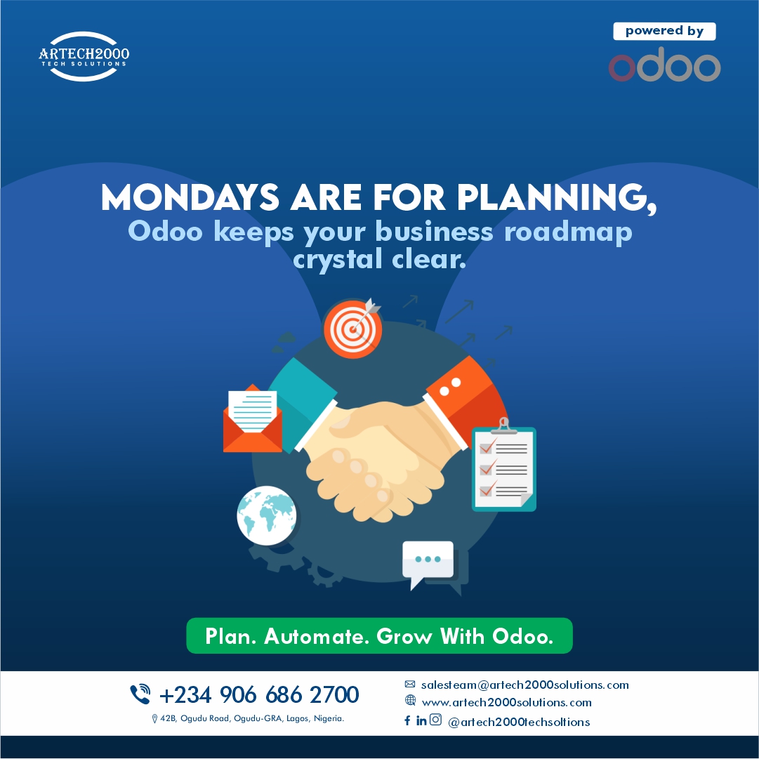 Artech2000_Tech's tweet image. Kickstart your Week with Clarity!

With Odoo, your Monday planning becomes smarter, structured and aligned with real business goals not guesswork.

Plan. Automate. Grow.

👉 Click this link:- bit.ly/4orTSjE to book a FREE demo today!

#Odoo #OdooPartner #BusinessPlanning