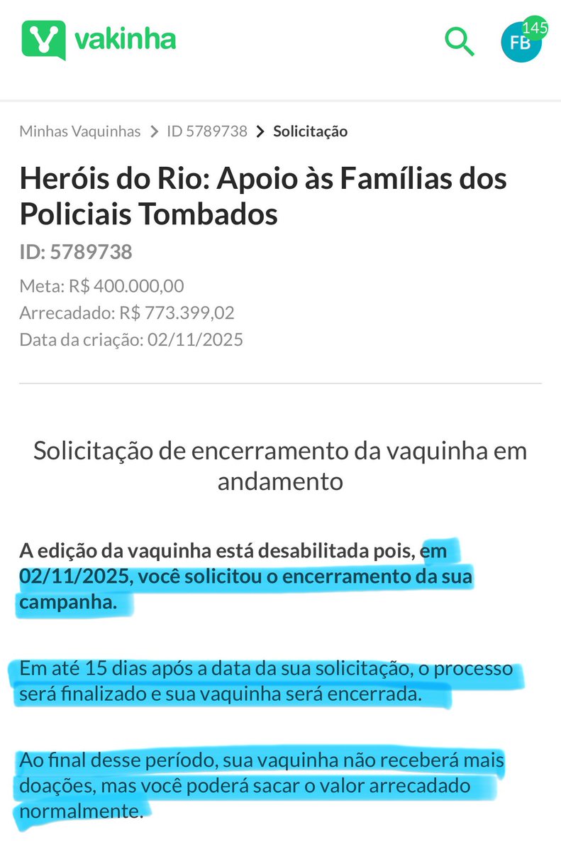 Sem palavras para agradecer a cada um que doou para as famílias dos nossos 4  Heróis tombados no Rio!!!

Nossa meta era arrecadar R$ 400 mil e, assim, doar R$ 100 mil para cada família. Mas já alcançamos quase R$ 800 mil, o dobro!!! 

Pelas regras da plataforma de arrecadação