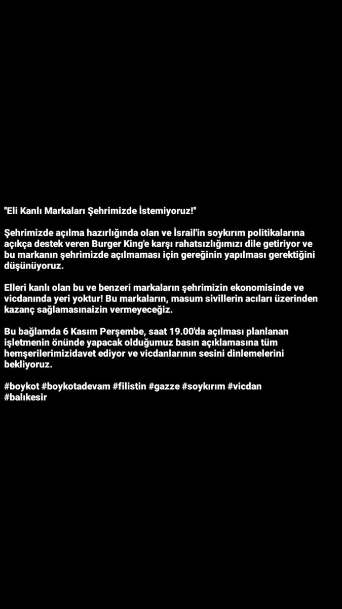 genc_insiyatif's tweet photo. ''Eli Kanlı Markaları Şehrimizde İstemiyoruz!''

Tüm vicdan sahibi hemşerilerimizi, oluşan kamuoyuna destek olmaya ve 6 Kasım Perşembe günü yapacağımız basın açıklamasına katılmaya davet ediyoruz.

#boykot #protesto #balıkesir https://t.co/YdTfeiNSi2
