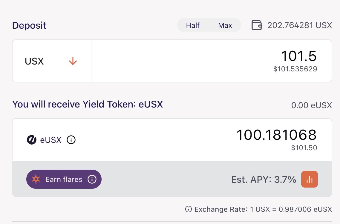 Defi_Scribbler's tweet photo. alpha for the day

hold minimum of 100 $USX and eUSX on solstice 

I already explained how holding only 100 $USX for 3 months can give you up-to 765K flares in a previous post

if 1 flare = $0.01 based on Austin’s analysis 
that means 765k flares = $7,650

I just found out holding eUSX also unlocks several time-based loyalty multipliers, if you hold for 

- 15-30 Days = 1.2x HODLer multiplier 
- 30-60 Days = 1.4x Maxi multiplier 
- 60-90 Days = 1.6x Diamond Hands multiplier 
- 90 Days+ = 1.8x Veteran multiplier 

these are cross account boosts that will apply to all your positions (wallet holding and LP)

if you’re new to @solsticefi
- go to: https://t.co/nybtvXZKpu
- connect Solana wallet (+1000 flares)
- enter ref code: RkWiqRiKCD (+1000 flares)
- add partner code: “Orca” or “KMNO” for multiplier
- go to “Swap”: swap stables to USX (+800 flares)
- go to “Lock”: lock some USX to get eUSX - you can unlock anytime
- supply USX on Orca or Kamino - Done ✅