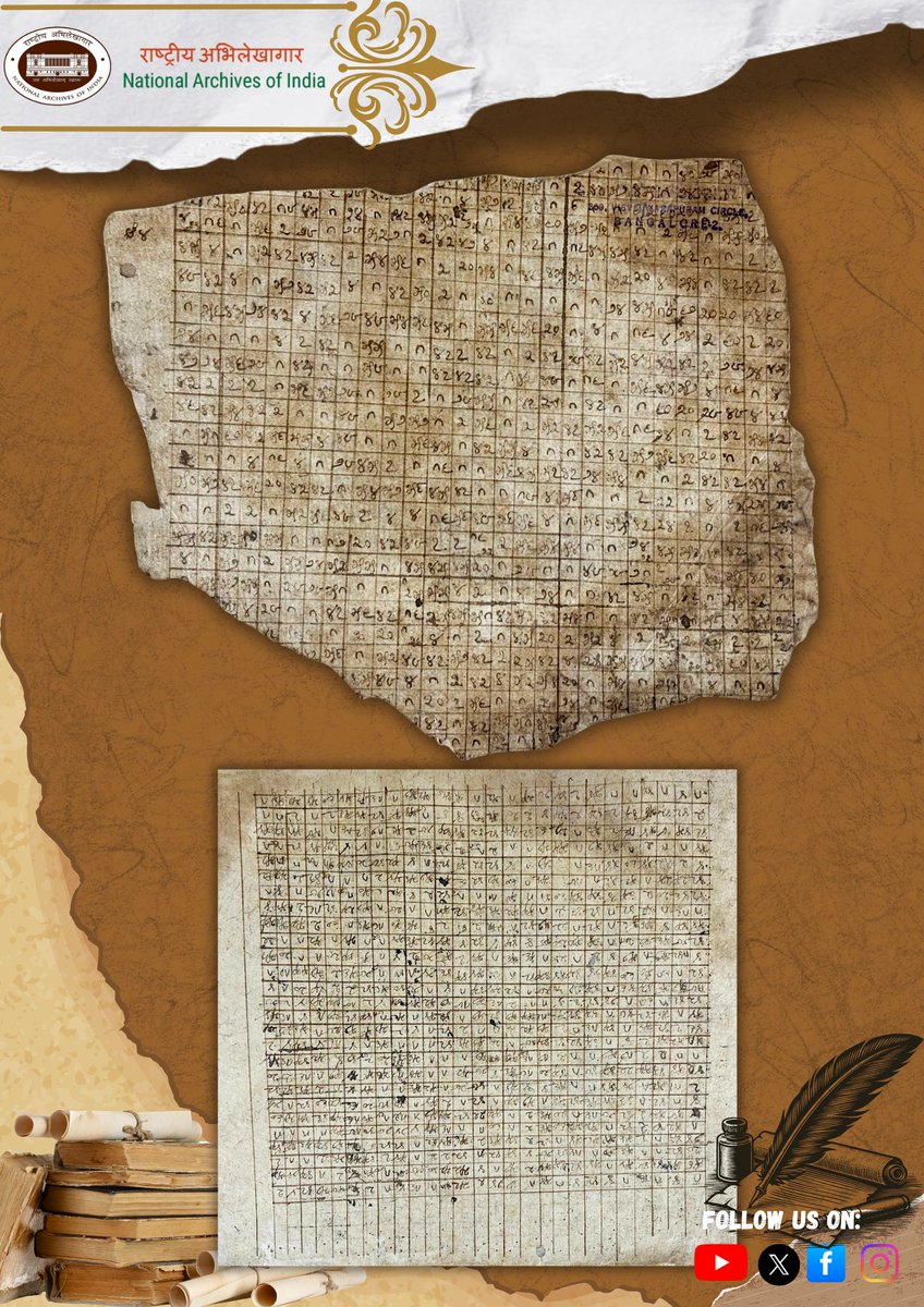 IN_Archives's tweet image. #ArchiveOfTheWeek 

#NAI presents a rare glimpse of the Bhoovalaya Manuscript — a 9th-century multilingual, written entirely in Kannada numerals using a complex numerical code — a marvel of India’s intellectual heritage. 
-OR, Bhoovalaya Mss (Kannada), Acc No. 507
 #SewaParv