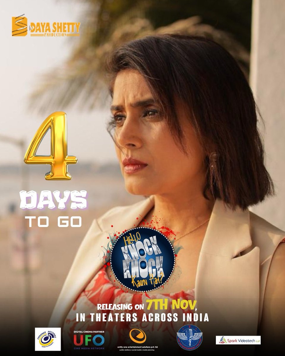 hellokkkhai's tweet photo. Only 4 days to go for the thrill to begin! 🔥
The suspense is getting stronger…
Get ready for Hello Knock Knock Kaun Hai? — releasing on 7th Nov across India! 
Audio is getting release today 
.
.
.
#HelloKnockKnockKaunHai #4DaysToGo #CountdownBegins #ThrillerMovie https://t.co/DvCAmJZ4LX