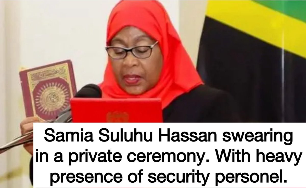 Samia Suluhu Hassan swearing in a private ceremony. With heavy presence of security personel. In Tanzania, once the president elect is declared, you can’t challenge in any court and hence electoral body declaration is final.
