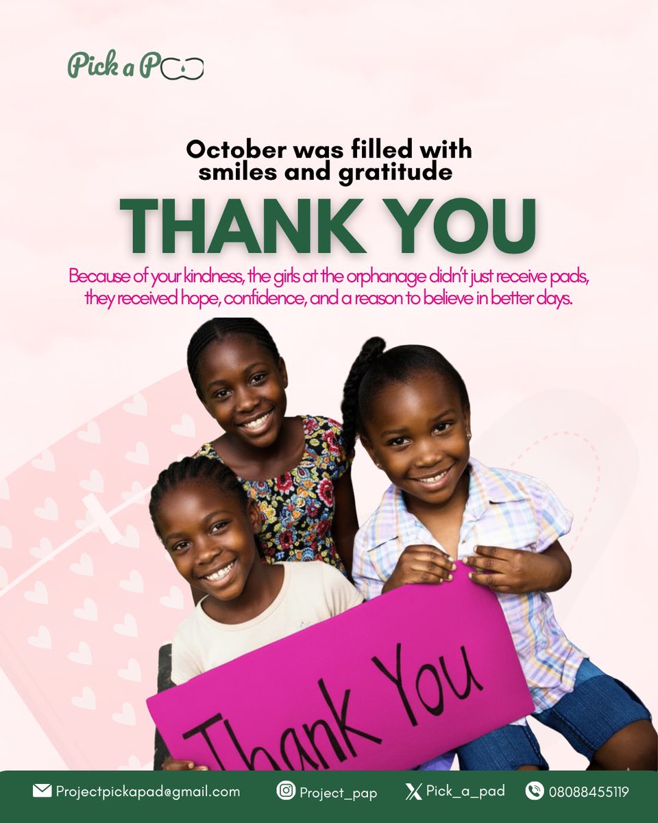 pick_a_pad's tweet photo. Our October outreach was a success, and the girls at the orphanage say thank you! 🩷

As we move into November and December, we can’t wait to do even more, together. 🌸

#pickapad #monday #thankyou #padher #endperiodpoverty https://t.co/vwryLJUQha