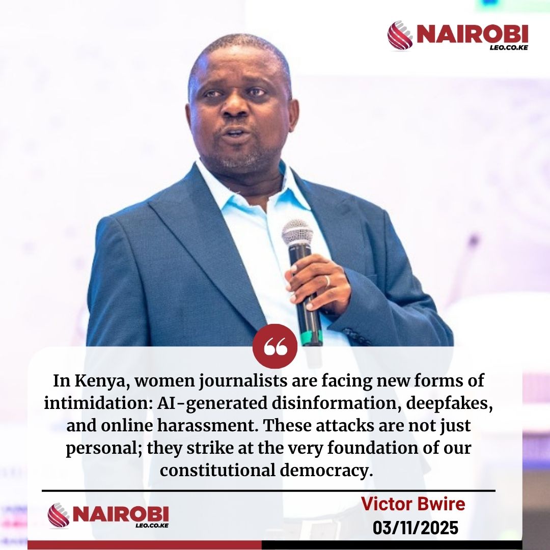 Nairobi_Leo's tweet image. In Kenya, women journalists are facing new forms of intimidation: AI-generated disinformation, deepfakes, and online harassment - Victor Bwire. #IDEI2025KE.