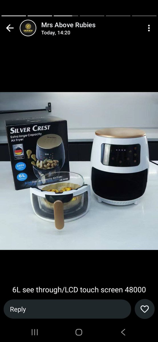 Air Fryer in different sizes 
Frame 1 42k
Frame 2 60k
Frame 3 45k
Frame 4 44k
Location is ibadan 
Delivery nationwide
