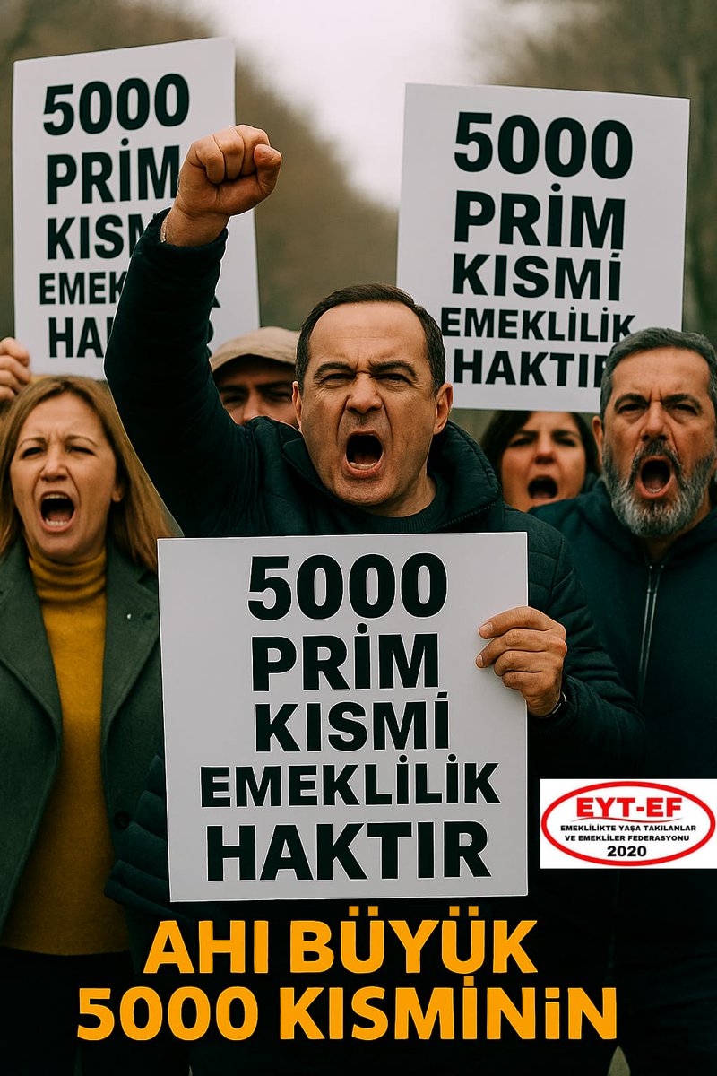 EYT
👇
#AhıBüyük5000Kısminin

#EYT li 5000 Prim ve Kısmi Emeklilik mağdurlarının artık duası değil, bedduası var !

Bir sözle umut verdiniz.
Bir kararla yaktınız !

Unutmayın;

Alın terinin, emeğin ve ahın hesabı sandıkta sorulur !

#TüikEmeklininAhıBüyük
<a href="/RTErdogan/">Recep Tayyip Erdoğan</a>
<a href="/isikhanvedat/">Prof. Dr. Vedat Işıkhan</a>