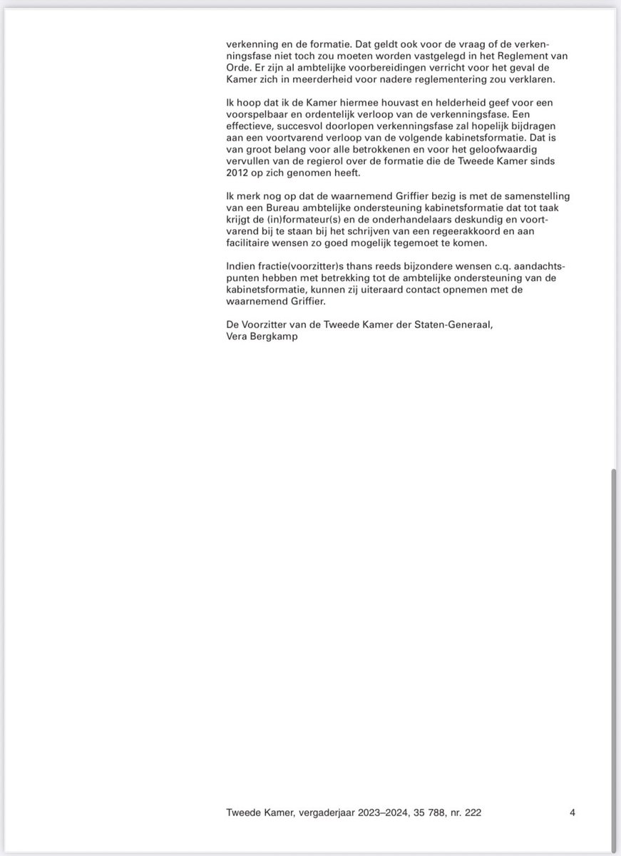 Deze brief, 22 september 2023, Kamerstukken II, nr. 35788, nr. 222, schreef ik als oud-Voorzitter <a href="/2eKamertweets/">Tweede Kamer</a> over de verkenningsfase (formatie) met dank aan oud-Griffier Geert Jan Hamilton. Nog steeds actueel mijns inziens. 👇🏽