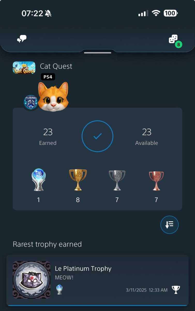 Fluxzhy's tweet image. Platinum 281 🏆 Cat Quest 🐱 

Easy, fun little game. Started 7years ago but finally went back and finished, no idea why I dropped it in the first place. 

Goal for this year was to hit 80% completion and this puts me at 80.41% currently 🥳 

#psn #psntrophy #psnplatinum