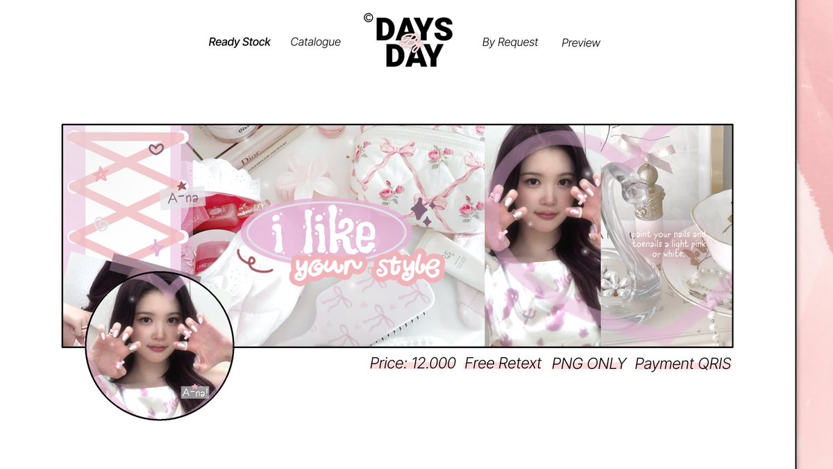 DAYS_BY_DAY's tweet photo. Boleh tolong RT? Makasih!

Hi, aku menyediakan layout ready moodie deco wonhee, minju illit, a-na, dan ruka! Harganya 12.000 free retext yapp, pay via QRIS. Mari take lewat DM 🫶🏻😆 #zonauang https://t.co/uIRbyY9hYr